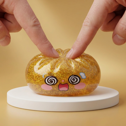 Gold Dumpling Squishy Doré Chance pressé dans la main, matière squishy