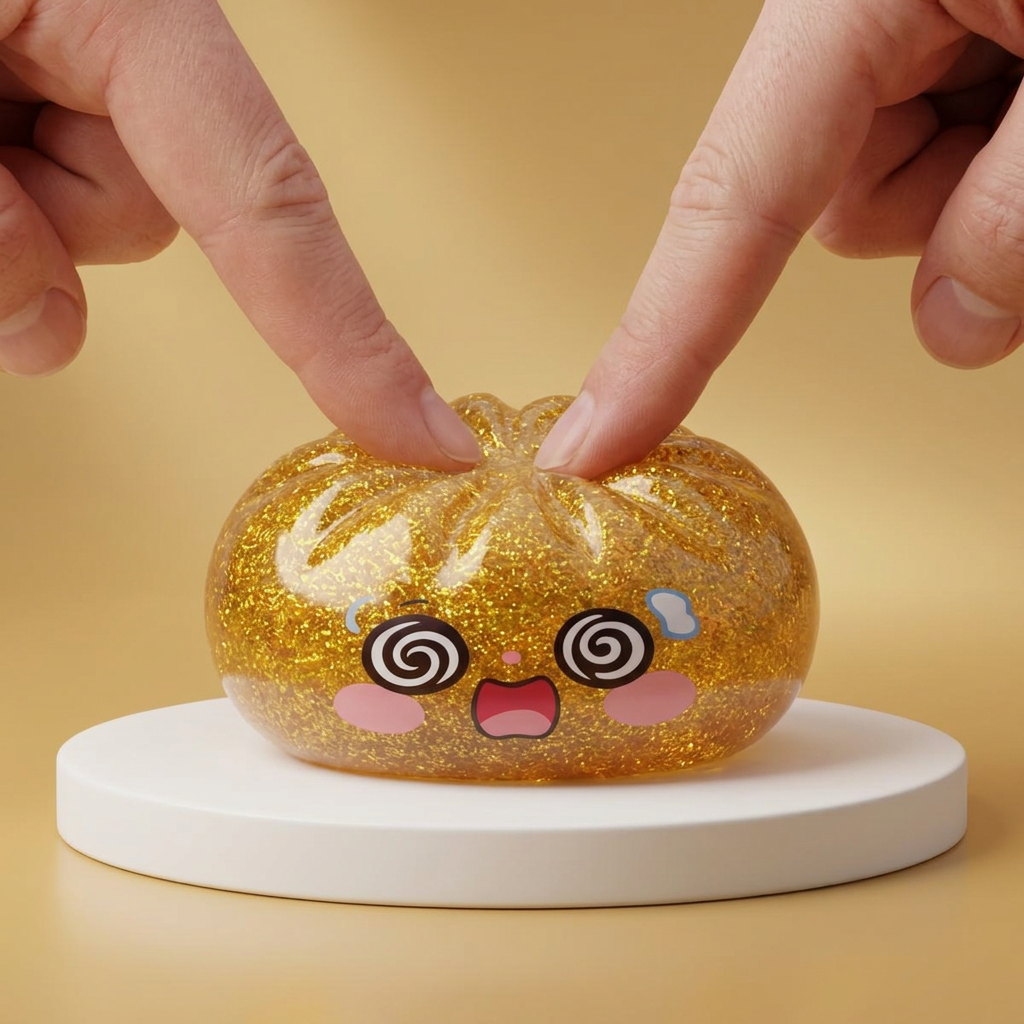 Gold Dumpling Squishy Doré Chance pressé dans la main, matière squishy