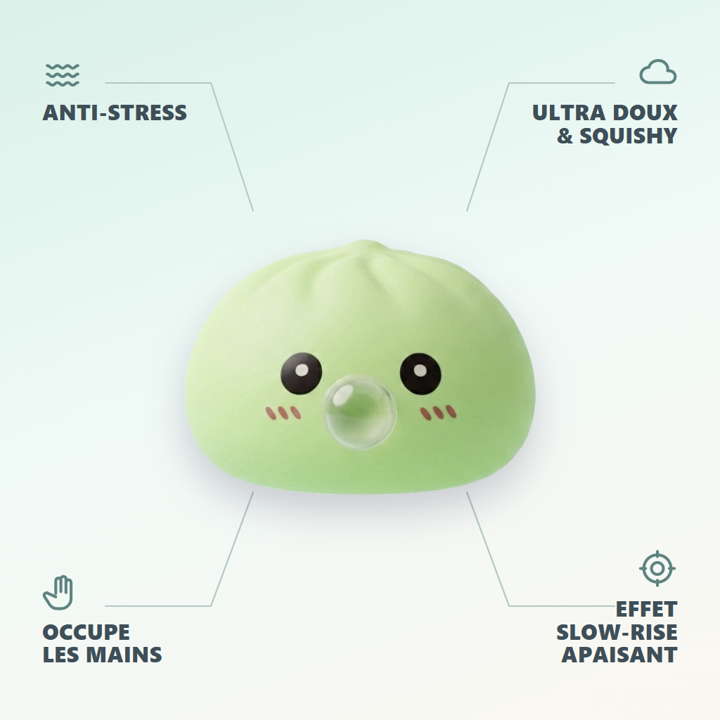 Dumpling Squishy Vert Frais Nature — anti-stress, ultra doux, effet slow-rise