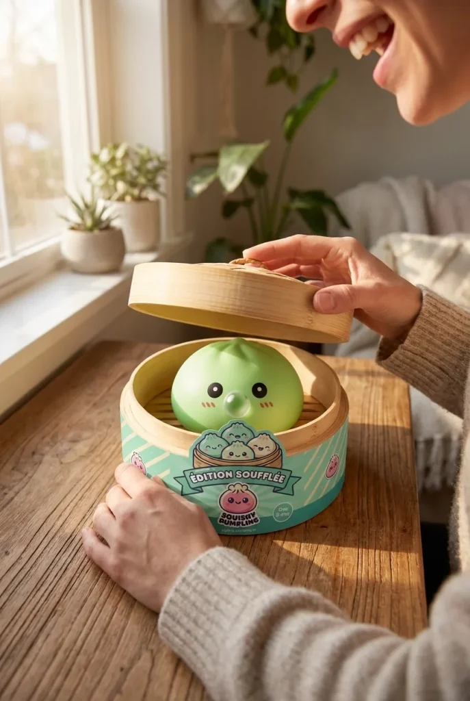 Déballage du Dumpling Squishy Vert Frais Nature — la boîte panier vapeur s'ouvre