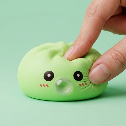 Dumpling Squishy Vert Frais Nature pressé dans la main, matière squishy