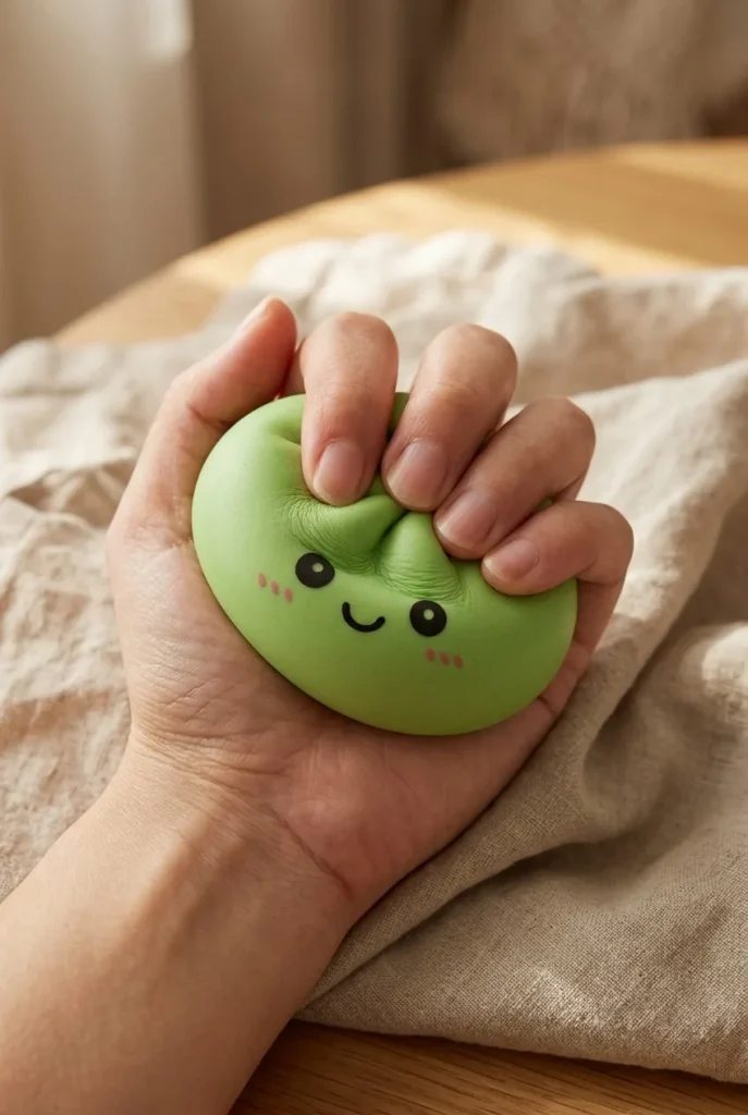 Dumpling Squishy Vert Matcha pressé dans la main — effet squishy slow-rise