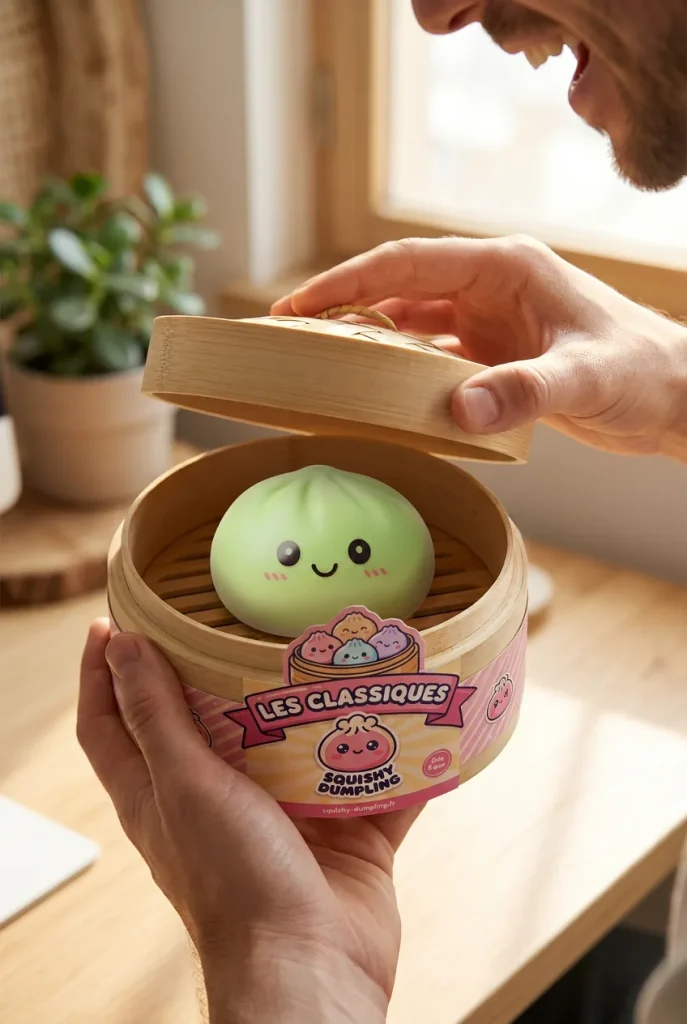 Déballage du Dumpling Squishy Vert Matcha — la boîte panier vapeur s'ouvre
