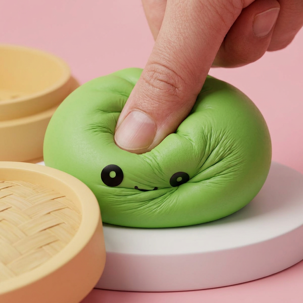 Dumpling Squishy Vert Matcha — effet slow-rise, la mousse regonfle