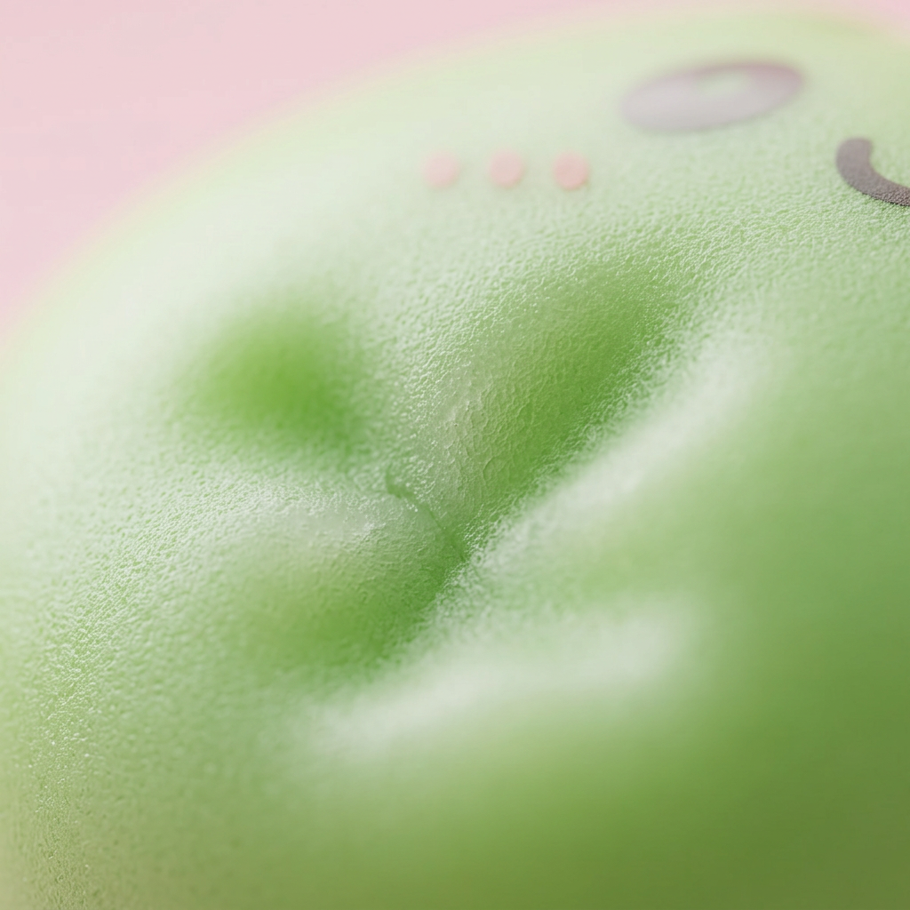 Dumpling Squishy Vert Matcha — gros plan macro sur la texture
