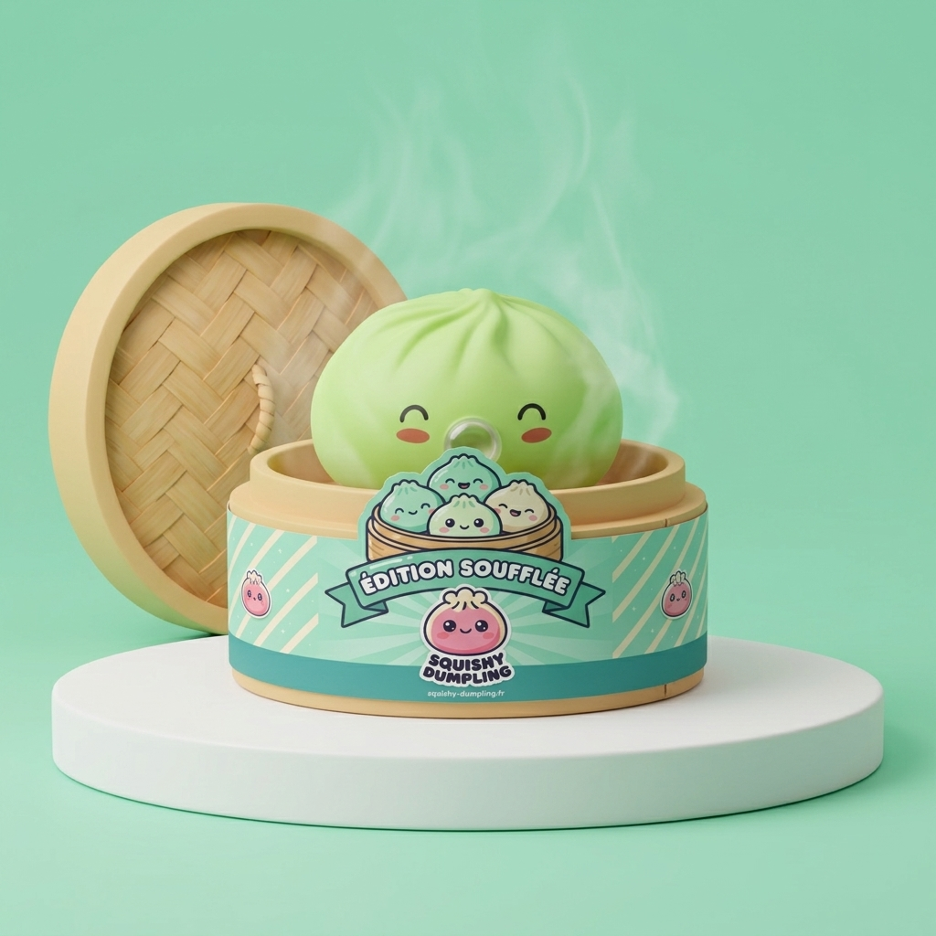Squishy Dumpling Matcha Vert Rare Blow dans sa boîte panier vapeur bambou