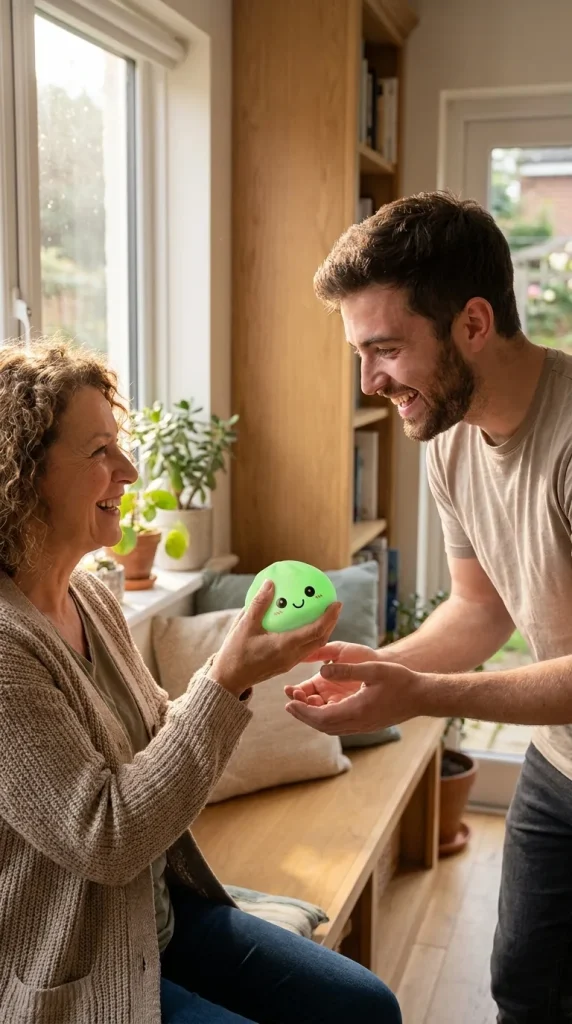 Veilleuse Dumpling Squishy Verte Lumineuse offert en cadeau entre deux personnes