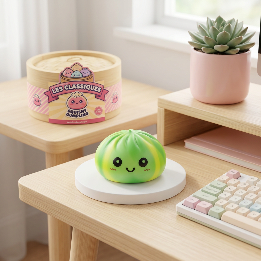Squishy Dumpling Tie Dye Vert Tourbillon en ambiance sur un bureau