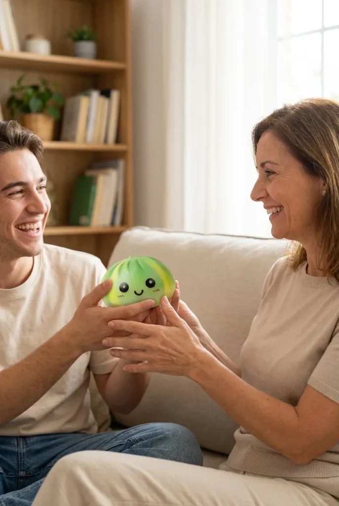 Squishy Dumpling Tie Dye Vert Tourbillon offert en cadeau entre deux personnes