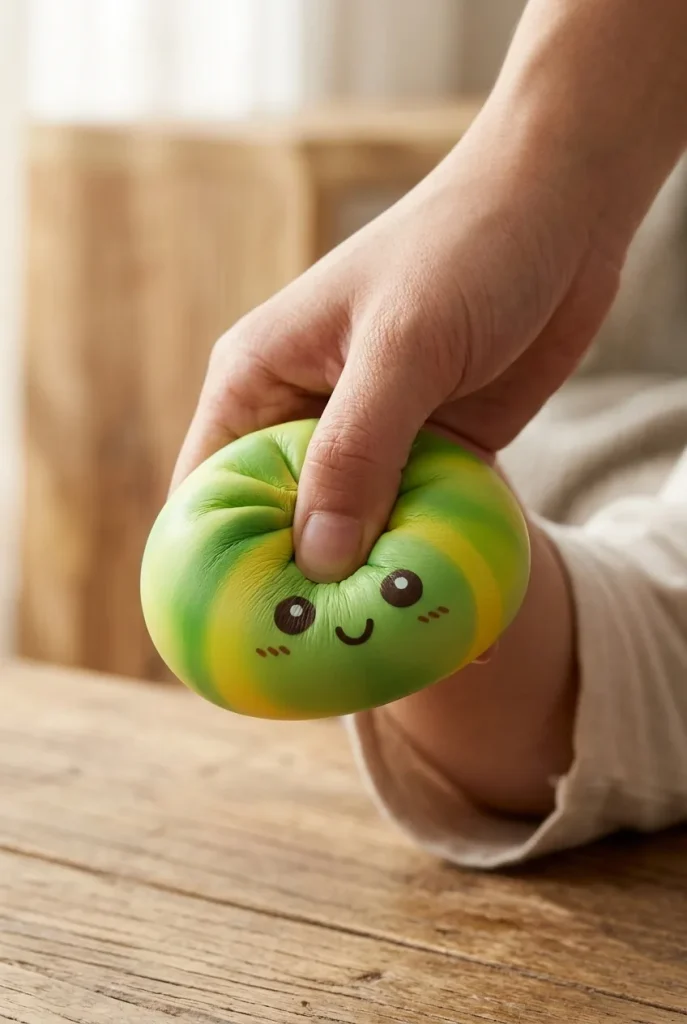 Squishy Dumpling Tie Dye Vert Tourbillon pressé dans la main — effet squishy slow-rise