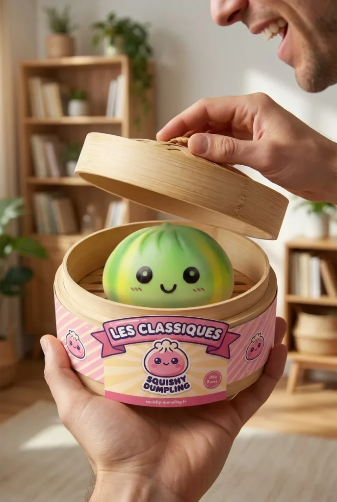 Déballage du Squishy Dumpling Tie Dye Vert Tourbillon — la boîte panier vapeur s'ouvre