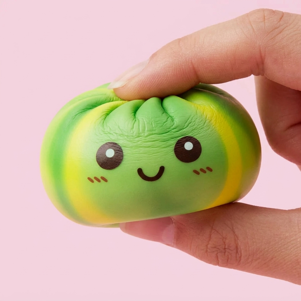 Squishy Dumpling Tie Dye Vert Tourbillon pressé dans la main, matière squishy