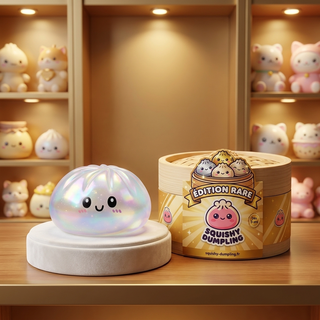 Squishy Dumpling Holographique Iridescent en ambiance sur un bureau