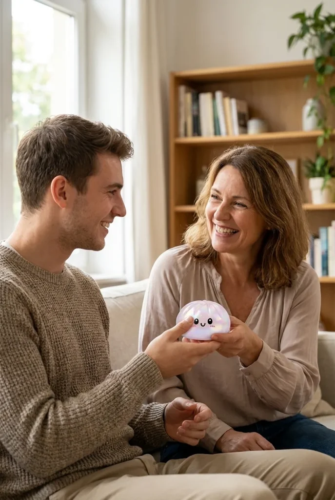 Squishy Dumpling Holographique Iridescent offert en cadeau entre deux personnes