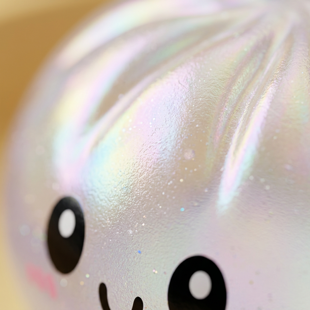 Squishy Dumpling Holographique Iridescent — gros plan macro sur la texture