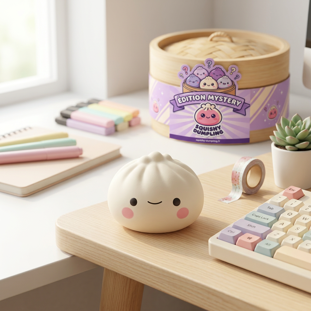 Dumpling Squishy Japonais Kawaii en ambiance sur un bureau