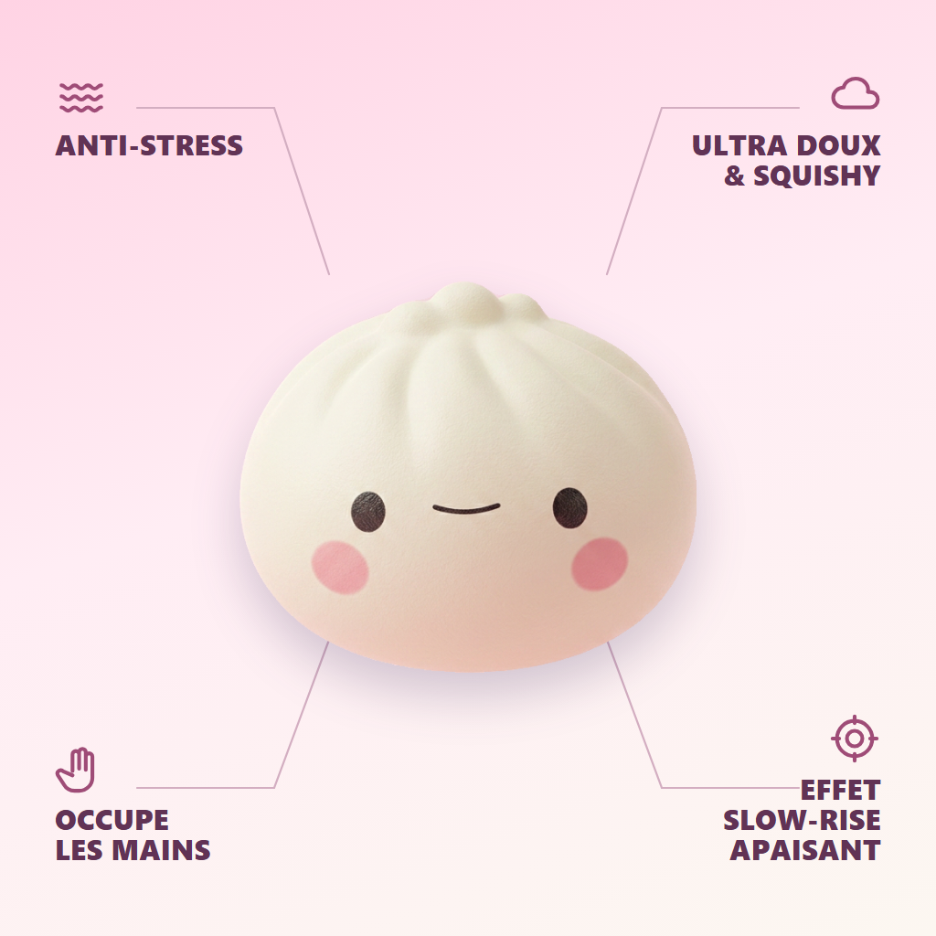 Dumpling Squishy Japonais Kawaii — anti-stress, ultra doux, effet slow-rise