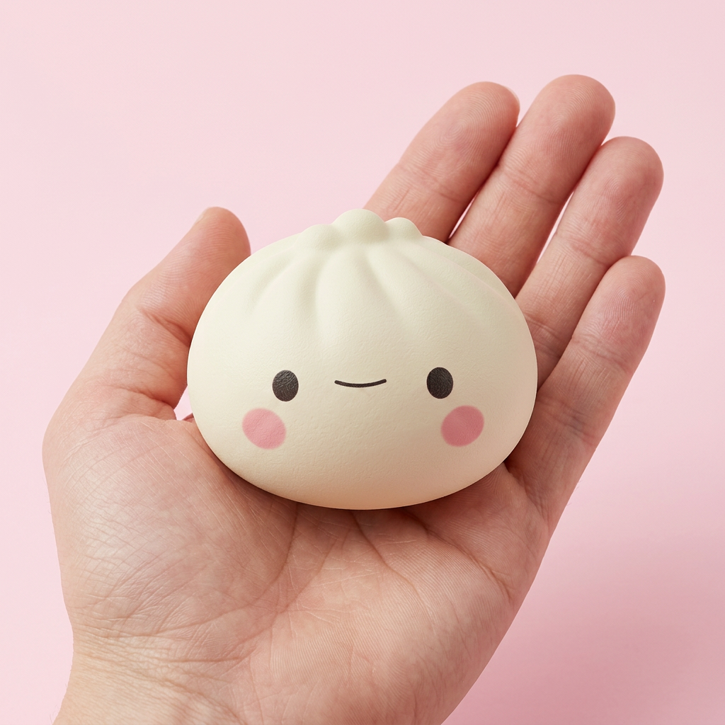 Dumpling Squishy Japonais Kawaii tenu en main, taille réelle