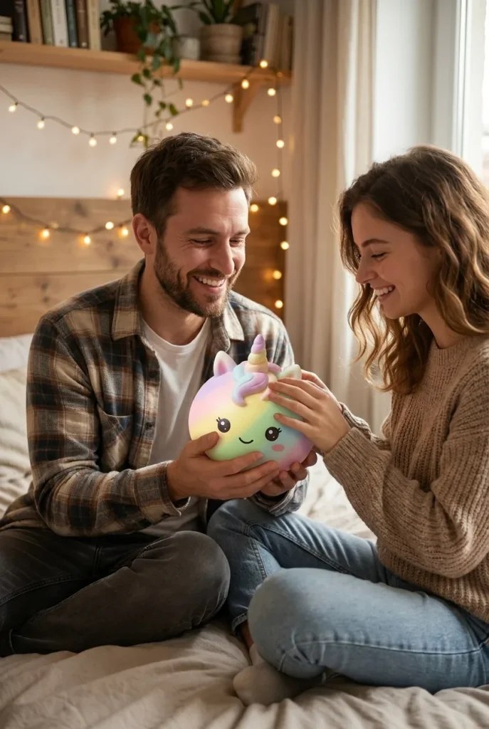 Jumbo Dumpling Squishy Licorne Arc-en-ciel offert en cadeau entre deux personnes