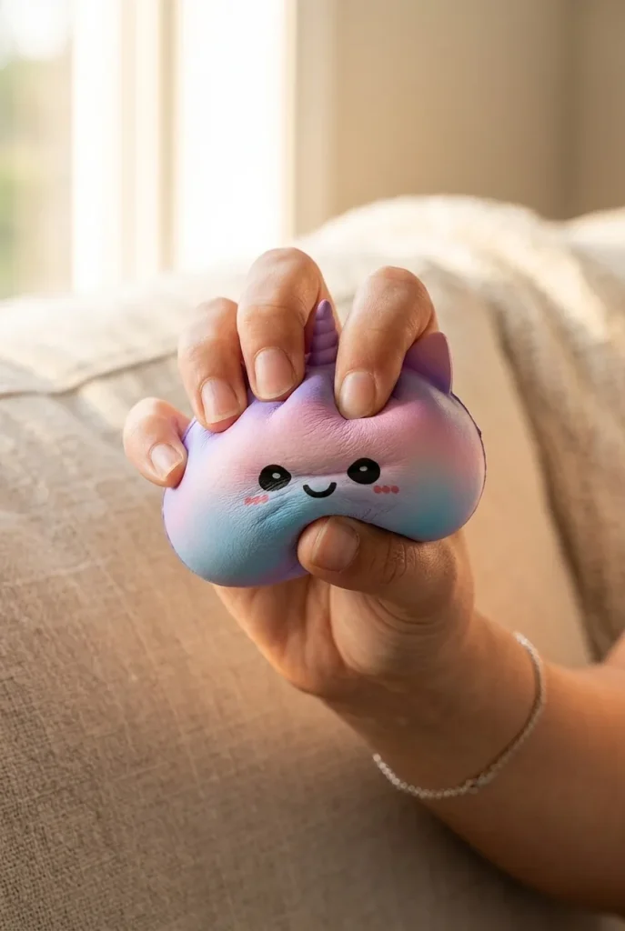 Jumbo Dumpling Squishy Licorne Arc-en-ciel pressé dans la main — effet squishy slow-rise