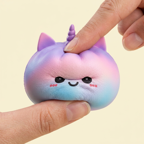 Jumbo Dumpling Squishy Licorne Arc-en-ciel pressé dans la main, matière squishy