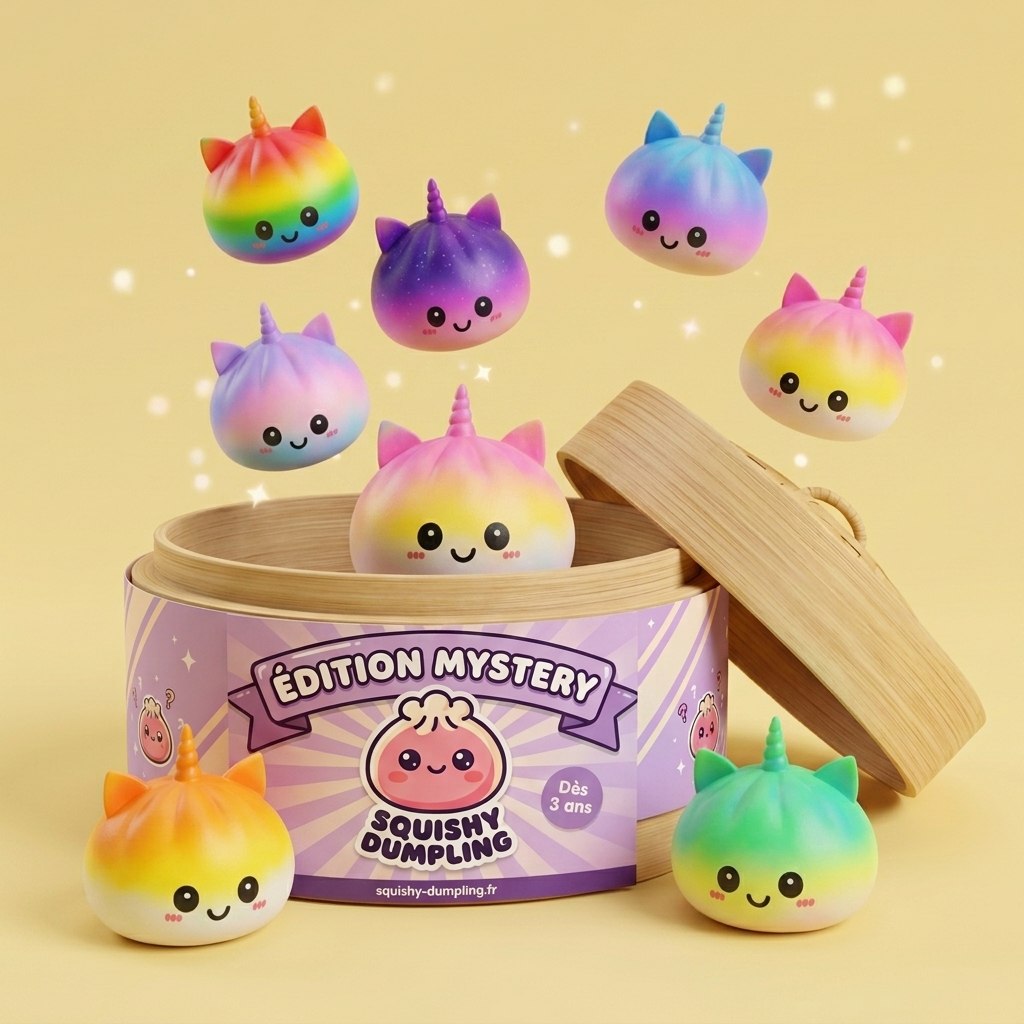 Jumbo Dumpling Squishy Licorne Arc-en-ciel — squishy anti-stress slow-rise kawaii