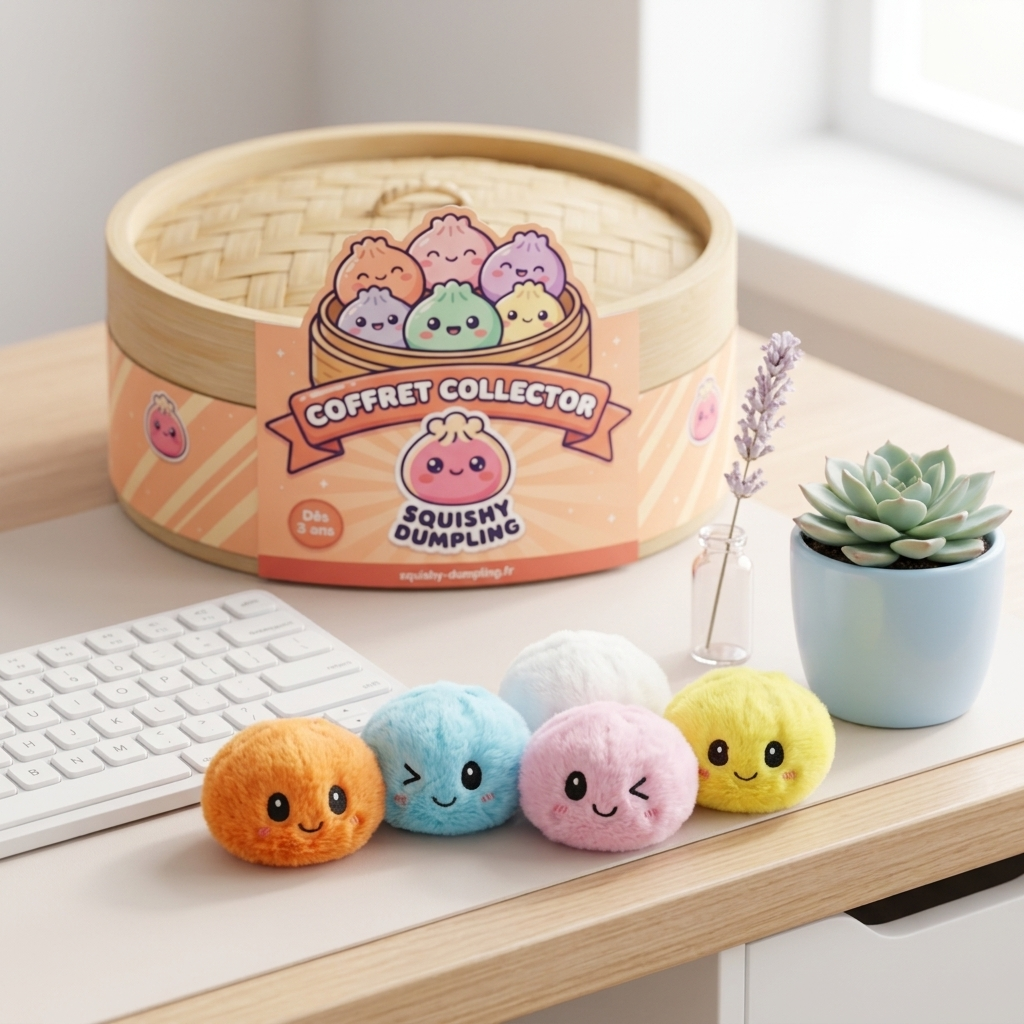 Dumpling Squishy Porte-Clés Peluche X6 en ambiance sur un bureau