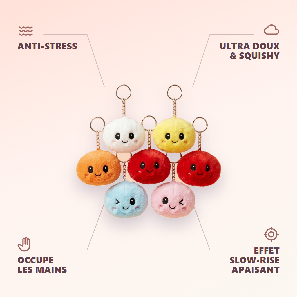 Dumpling Squishy Porte-Clés Peluche X6 — anti-stress, ultra doux, effet slow-rise
