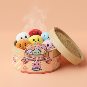 Dumpling Squishy Porte-Clés Peluche X6 dans sa boîte panier vapeur bambou