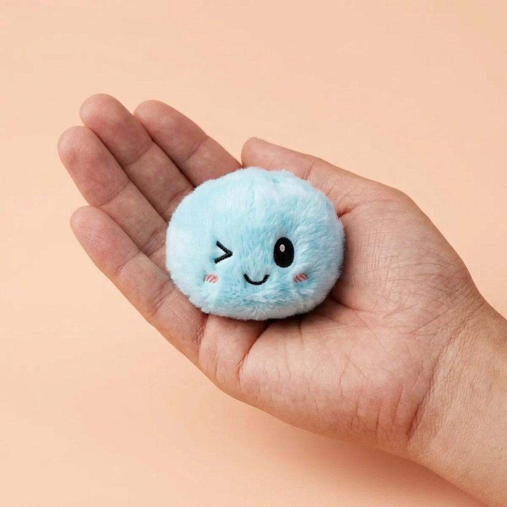 Dumpling Squishy Porte-Clés Peluche X6 tenu en main, taille réelle
