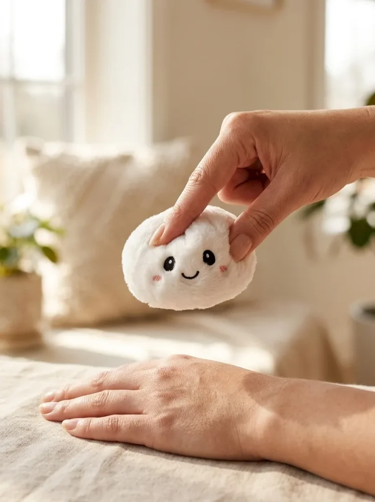 Dumpling Squishy Porte-Clés Peluche X6 pressé dans la main — effet squishy slow-rise