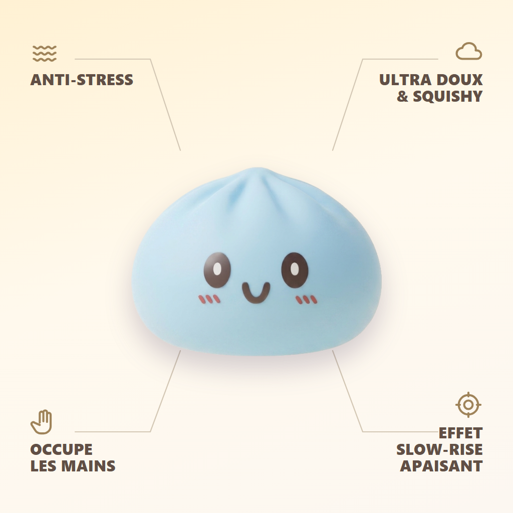 Squishy Dumpling Bleu Géant Jumbo — anti-stress, ultra doux, effet slow-rise