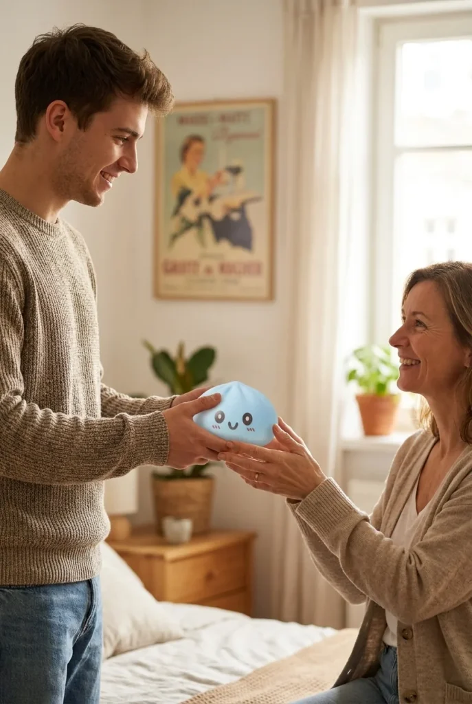 Squishy Dumpling Bleu Géant Jumbo offert en cadeau entre deux personnes