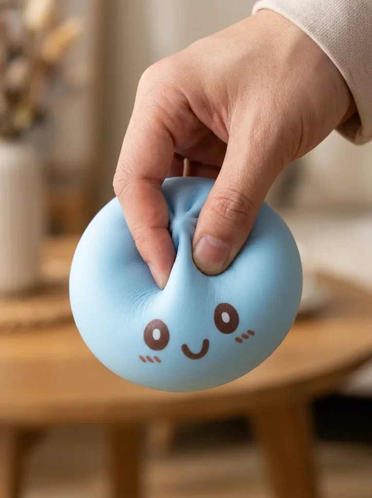 Squishy Dumpling Bleu Géant Jumbo pressé dans la main — effet squishy slow-rise