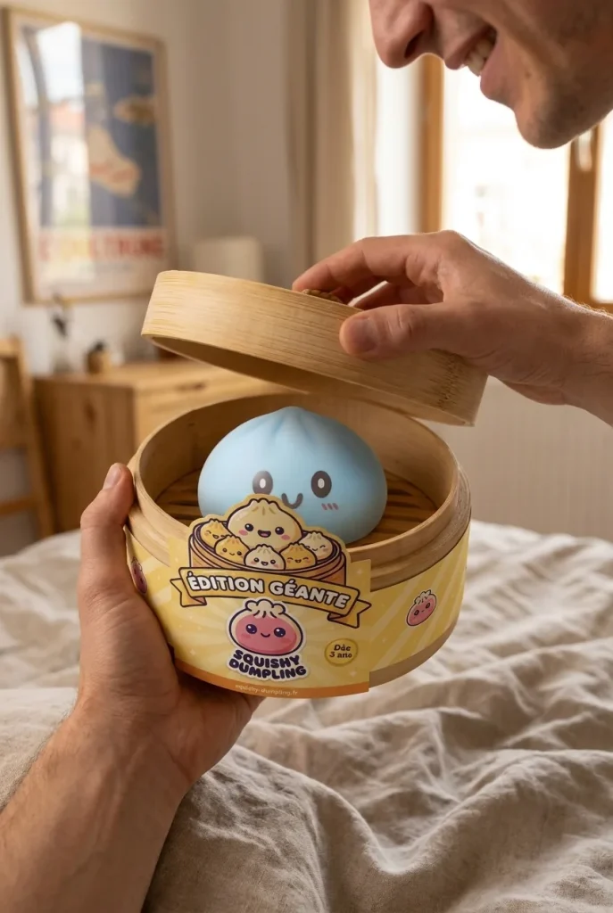 Déballage du Squishy Dumpling Bleu Géant Jumbo — la boîte panier vapeur s'ouvre
