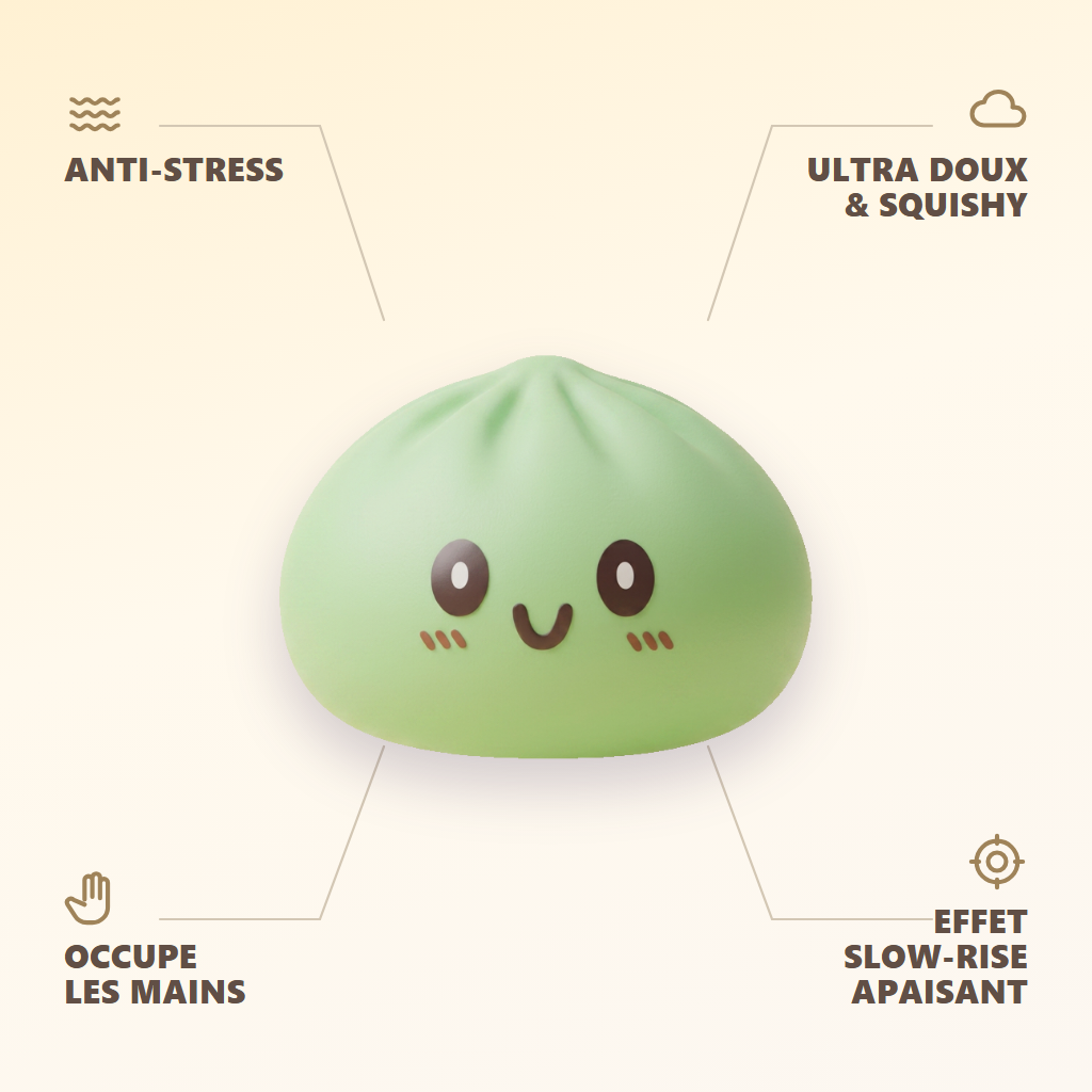 Squishy Dumpling Géant Vert Jumbo — anti-stress, ultra doux, effet slow-rise