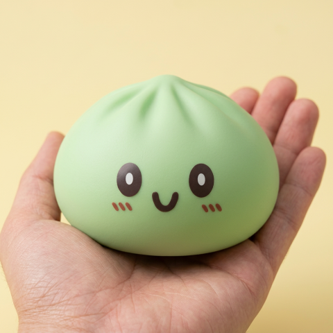 Squishy Dumpling Géant Vert Jumbo tenu en main, taille réelle