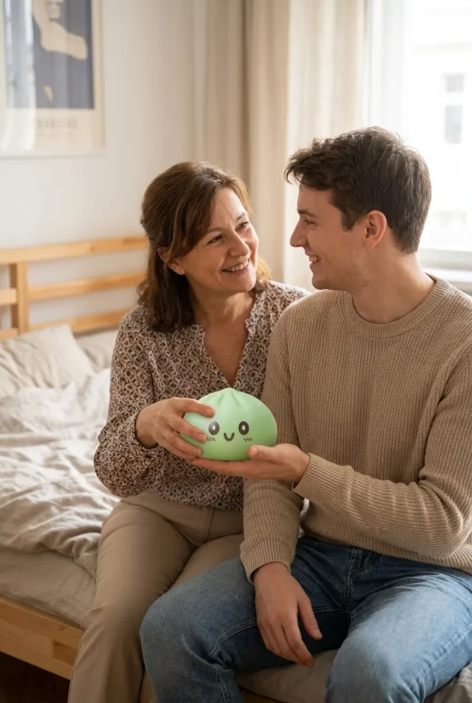 Squishy Dumpling Géant Vert Jumbo offert en cadeau entre deux personnes