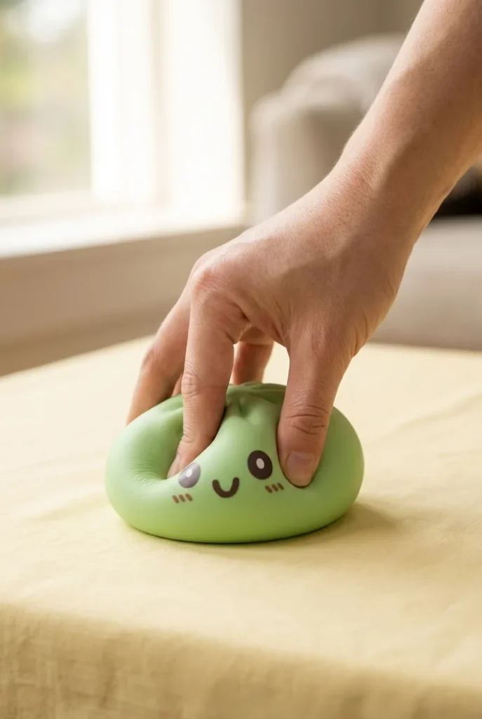Squishy Dumpling Géant Vert Jumbo pressé dans la main — effet squishy slow-rise