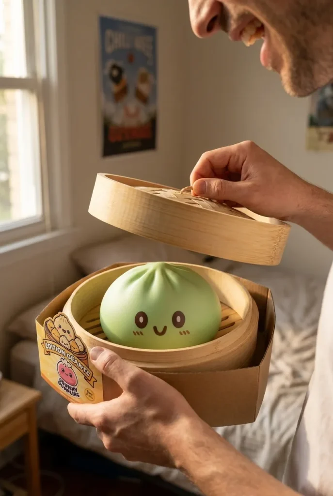 Déballage du Squishy Dumpling Géant Vert Jumbo — la boîte panier vapeur s'ouvre