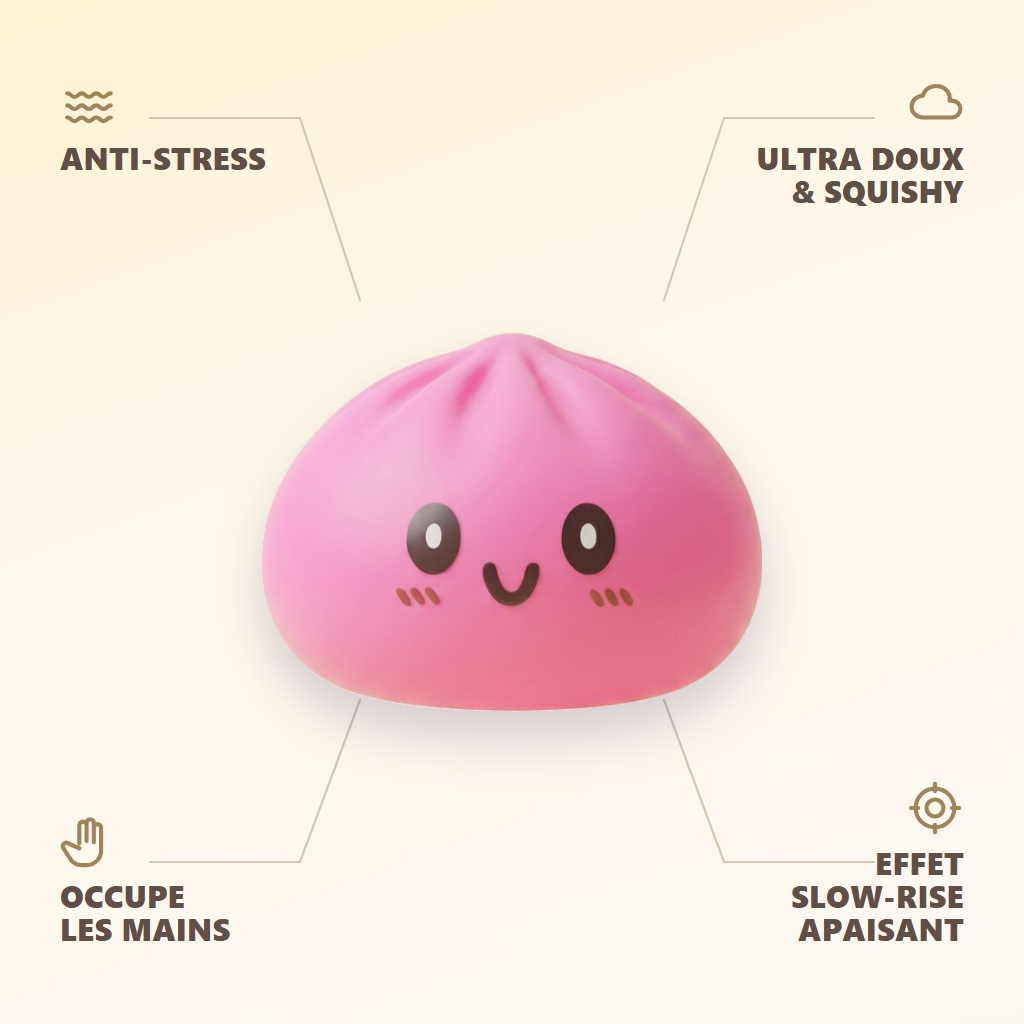 Dumpling Squishy Géant Rose — anti-stress, ultra doux, effet slow-rise