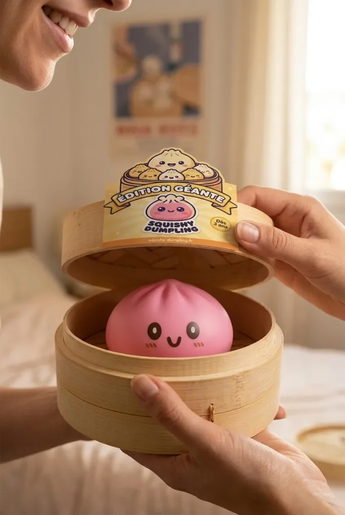 Déballage du Dumpling Squishy Géant Rose — la boîte panier vapeur s'ouvre