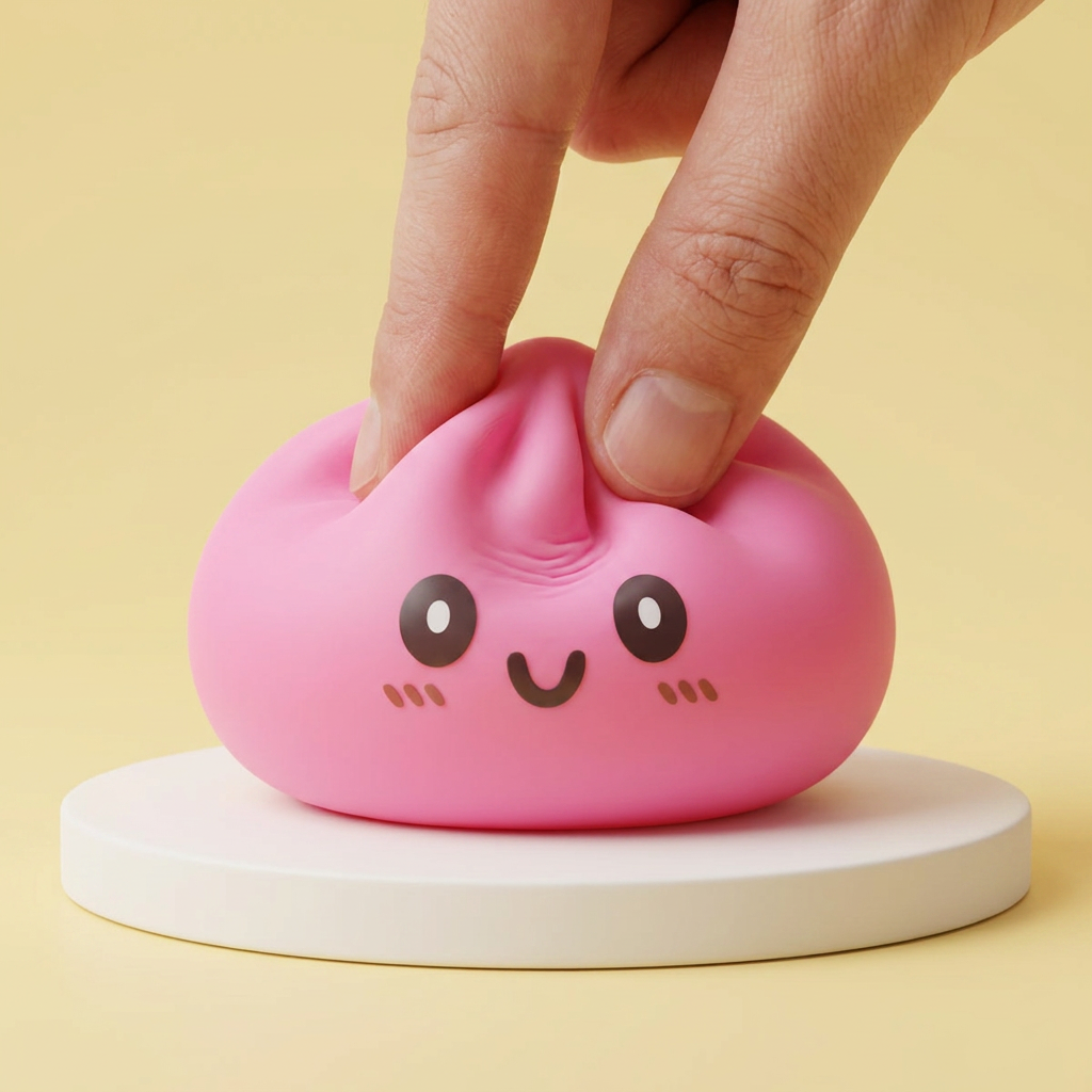 Dumpling Squishy Géant Rose pressé dans la main, matière squishy