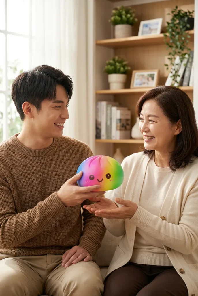 Rainbow Dumpling Squishy Grand Format offert en cadeau entre deux personnes