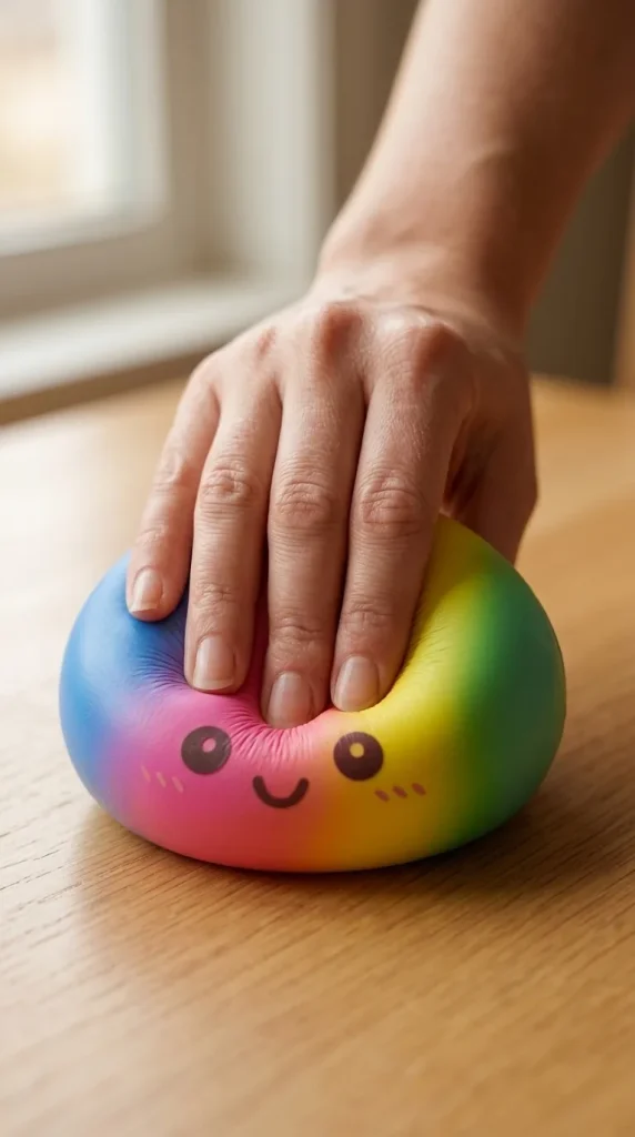Rainbow Dumpling Squishy Grand Format pressé dans la main — effet squishy slow-rise