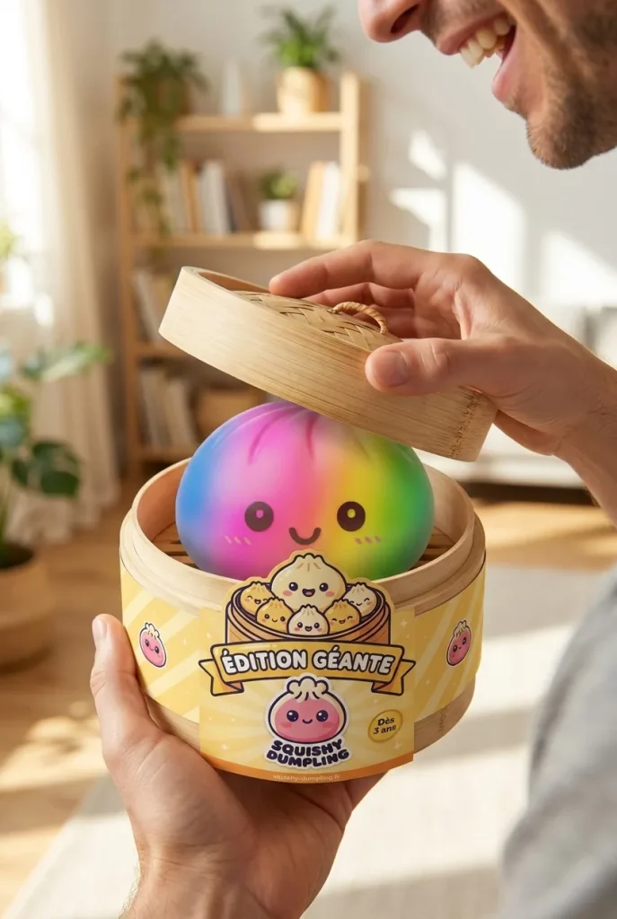 Déballage du Rainbow Dumpling Squishy Grand Format — la boîte panier vapeur s'ouvre