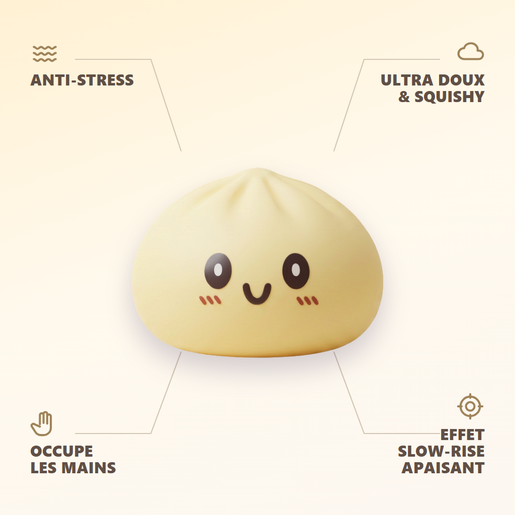 Squishy Dumpling Jaune Jumbo Géant — anti-stress, ultra doux, effet slow-rise