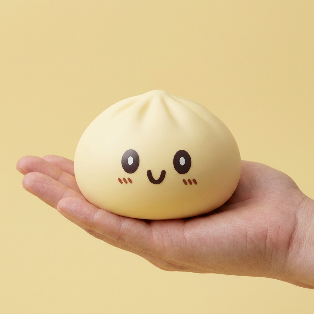 Squishy Dumpling Jaune Jumbo Géant tenu en main, taille réelle