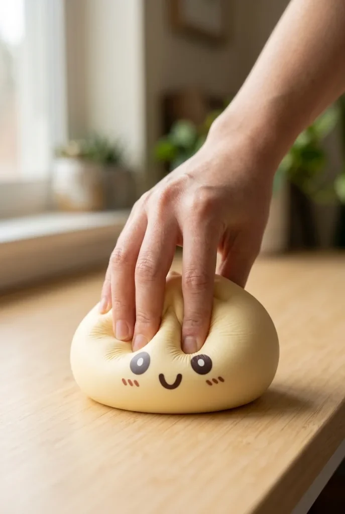 Squishy Dumpling Jaune Jumbo Géant pressé dans la main — effet squishy slow-rise