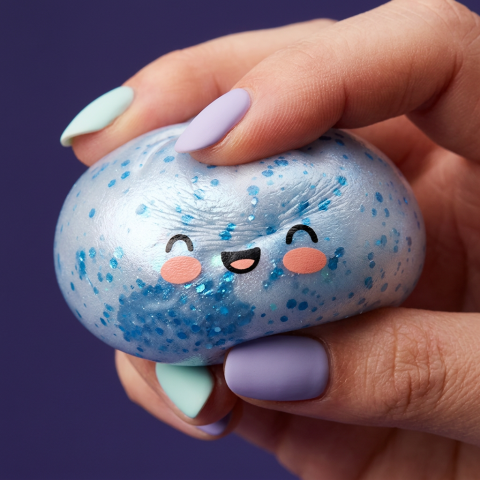 Dumpling Squishy Bleu Glacé Sparkle — effet slow-rise, la mousse regonfle